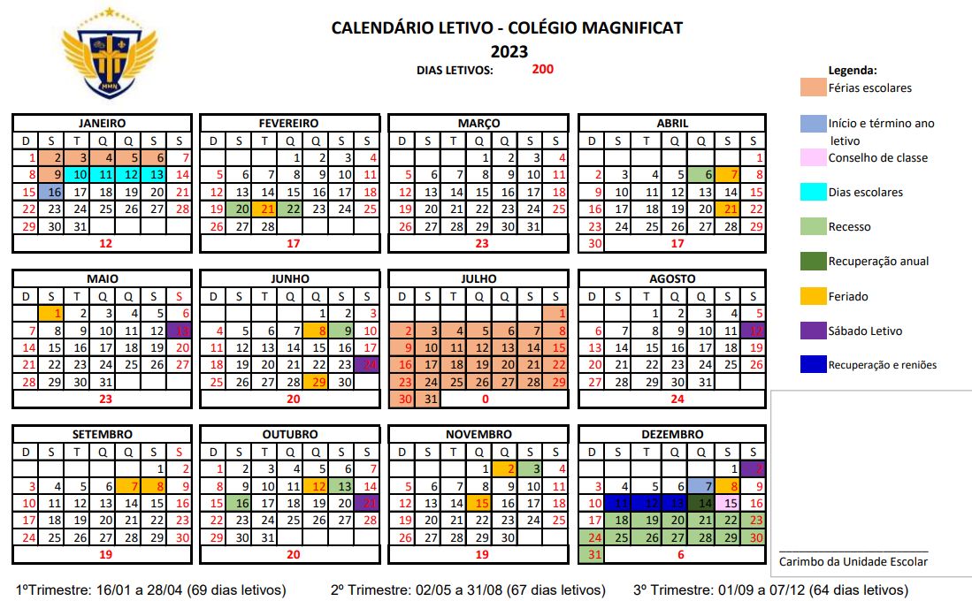 Calendário Unidade São Luís – Rede de Educação Magnificat